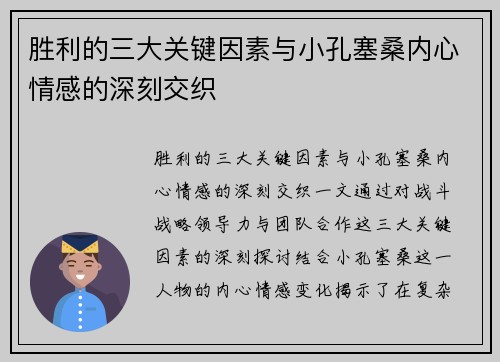 胜利的三大关键因素与小孔塞桑内心情感的深刻交织